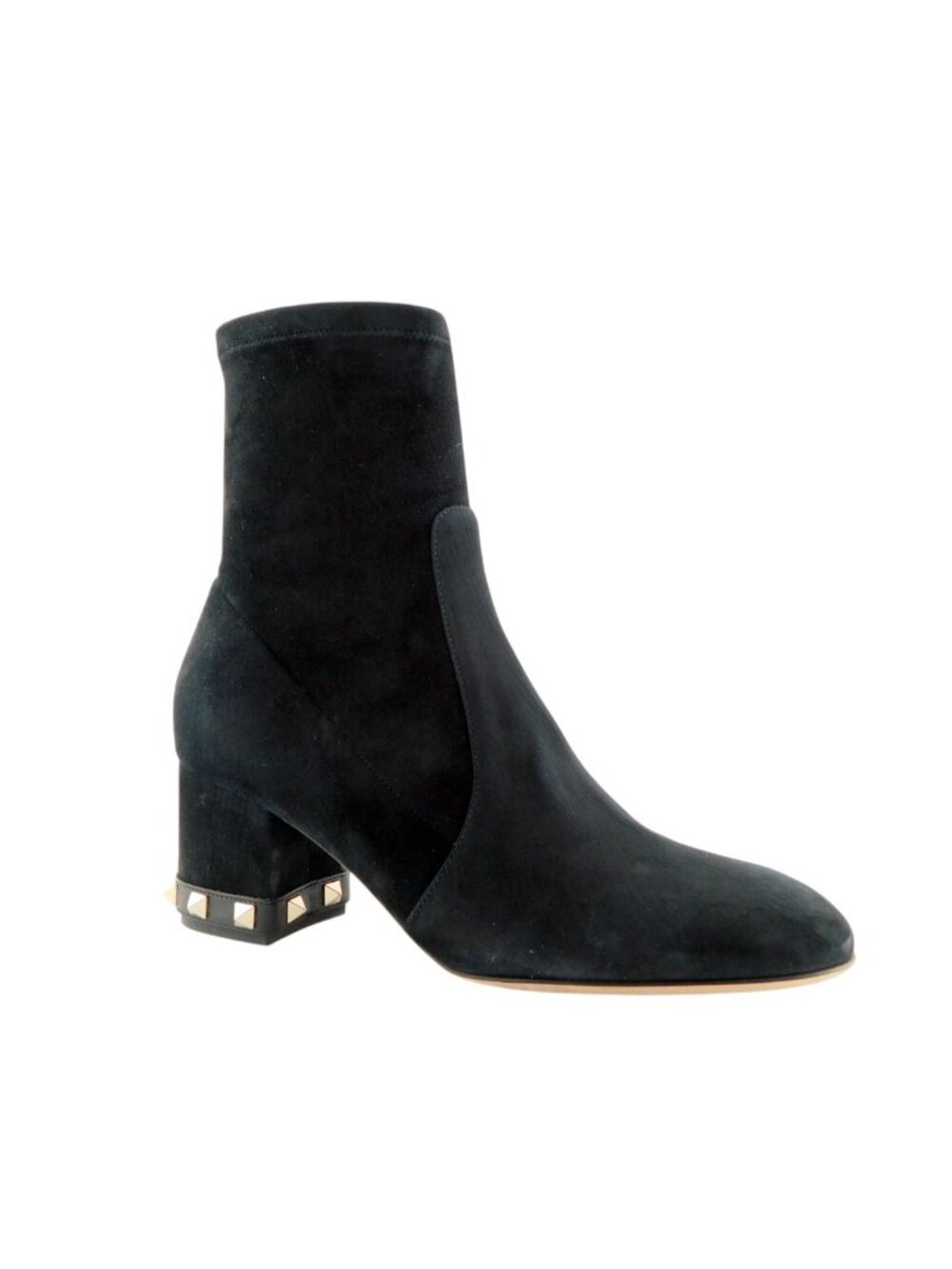 VALENTINO Rockstud Black Suede Leather Studded Block Heel Ankle Boots 36
